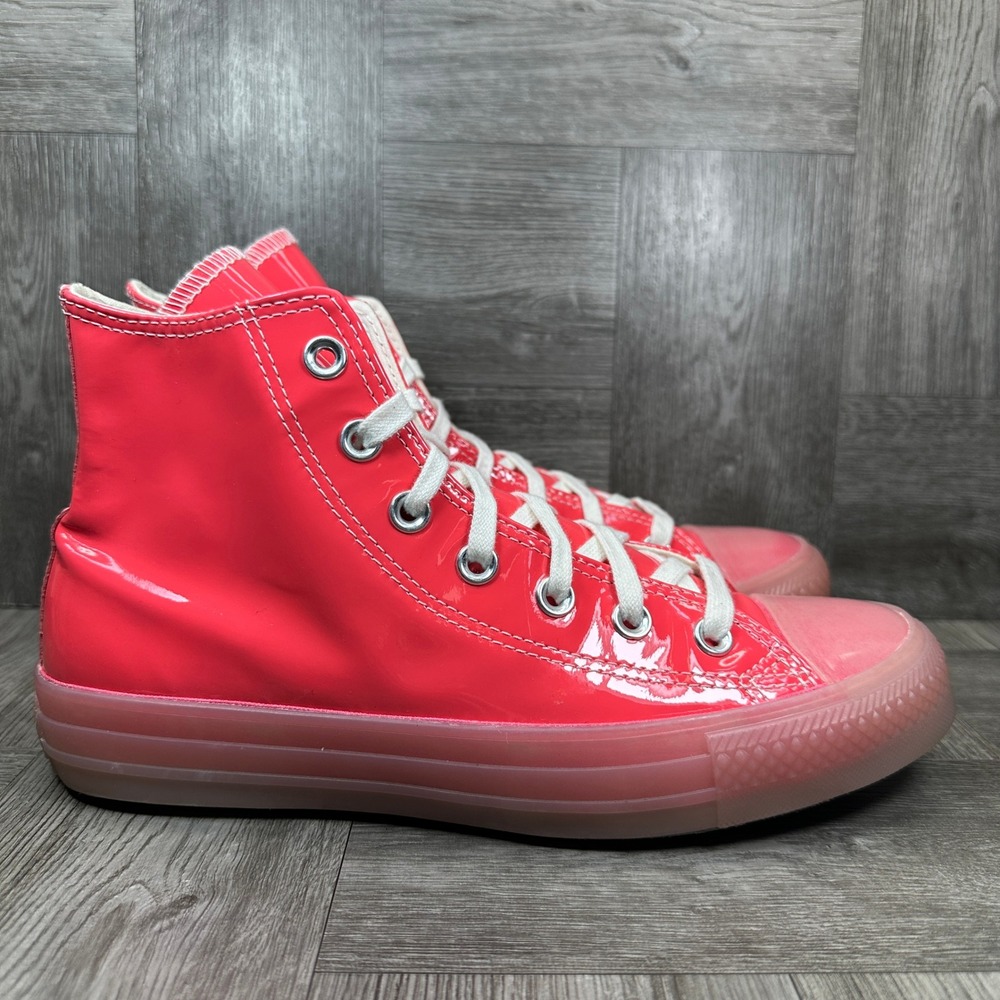 Converse High Top Sneakers Womens 8 Pink Patent Leather Jelly Sole